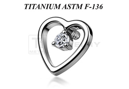 Накрутка из титана Ti Metal сердце с фианитом