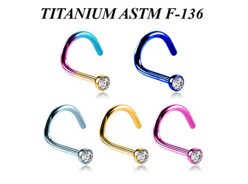 Титановый нострил анодированный с прозрачным фианитом