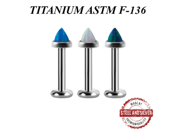 Лабрет из титана опаловый конус