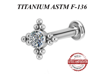 Лабрет из титана с кластером Premium Crystals