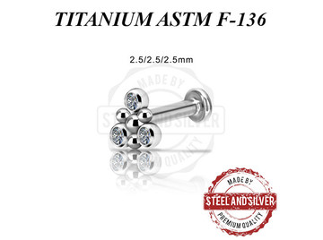 Лабрет Steel and Silver с кластером Premium Crystals