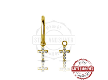 Подвеска Steel and Silver золотой крест с Premium Zirconia